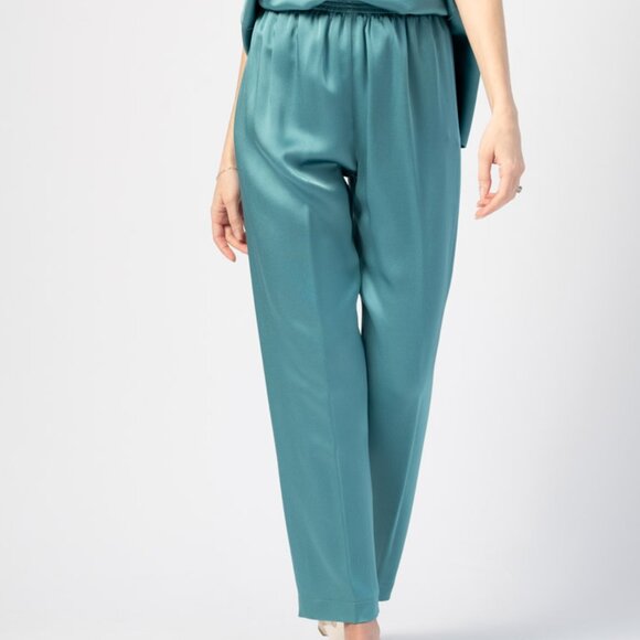 FORTE FORTE Envers Satin Crepe Pants in Topaz - Picture 1 of 4